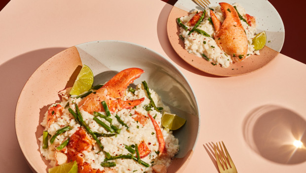 Risotto aux asperges, au homard et au fromage